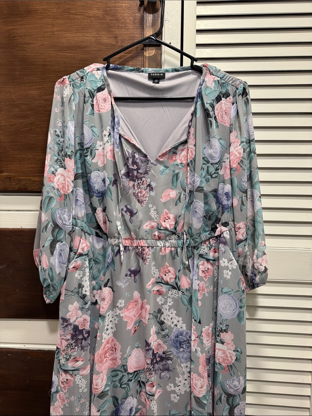 torrid Grey Floral Maxi Dress with Pink & Lavender Blooms